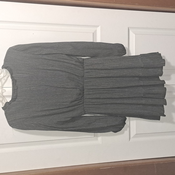 Peach Love California mini prairie style dress long sleeve v neck - small - gray - Picture 8 of 9